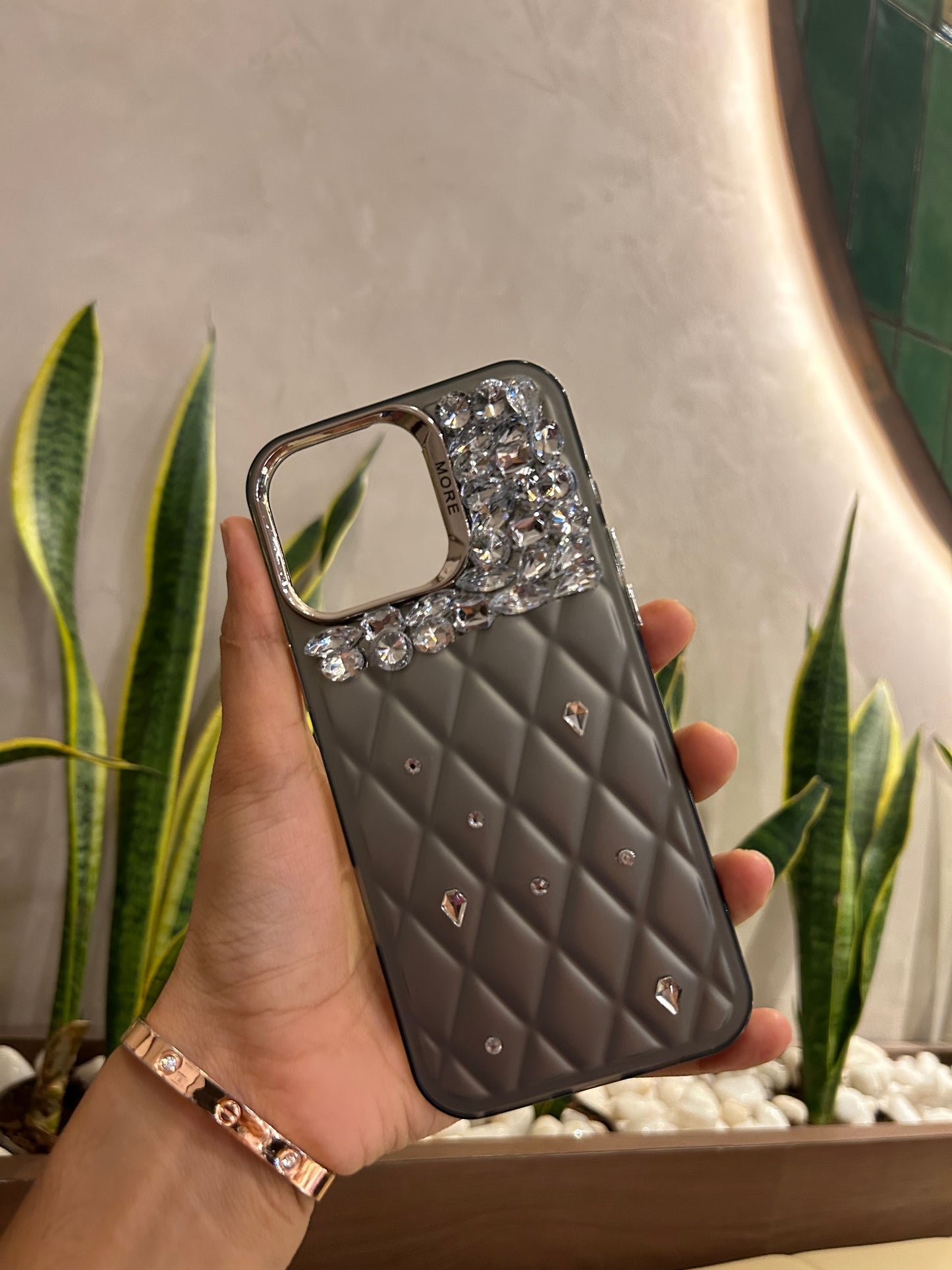Iphone 16 Pro luxury Quilted Rhinestone Cover