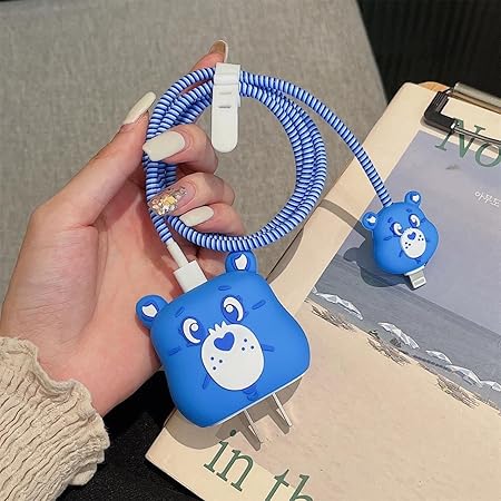 Iphone Charger Cover - Blue Bear (With Wire Protector)