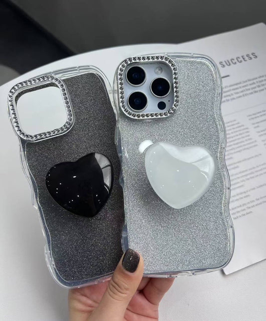 iPhone 13 Pro Max Glitter Cover with Heart Pop Socket
