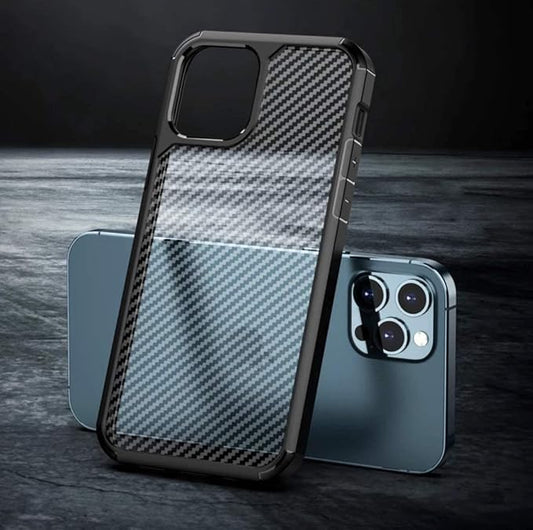 Iphone 15 Plus Shockproof Semi Translucent Carbon Fibre Pattern Back Cover