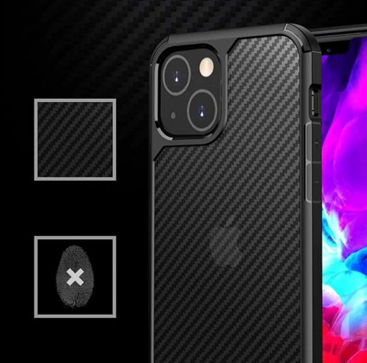 Iphone 13 Shockproof Semi Translucent Carbon Fibre Pattern Back Cover