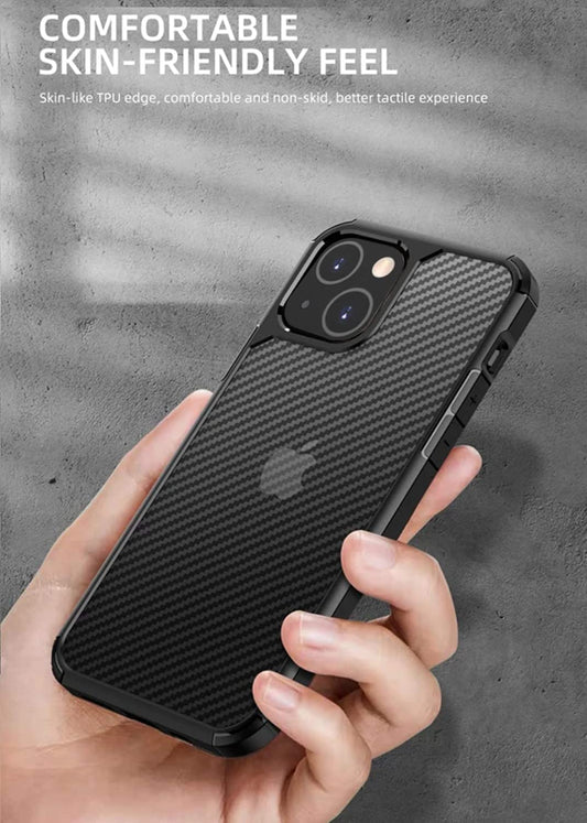 Iphone 14 Pro Shockproof Semi Translucent Carbon Fibre Pattern Back Cover