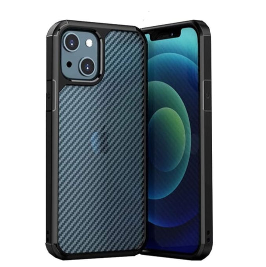 Iphone 14 Shockproof Semi Translucent Carbon Fibre Pattern Back Cover