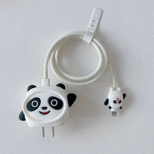 Iphone Charger Cover - White Panda (With Wire Protector)
