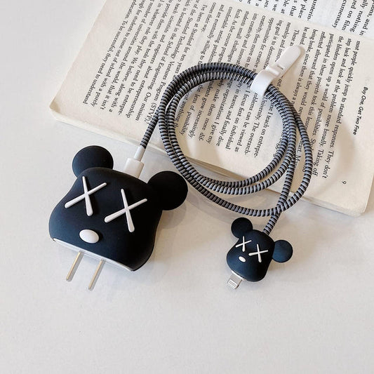 Iphone Charger Cover - XOXO Black Bear (With Wire Protector)