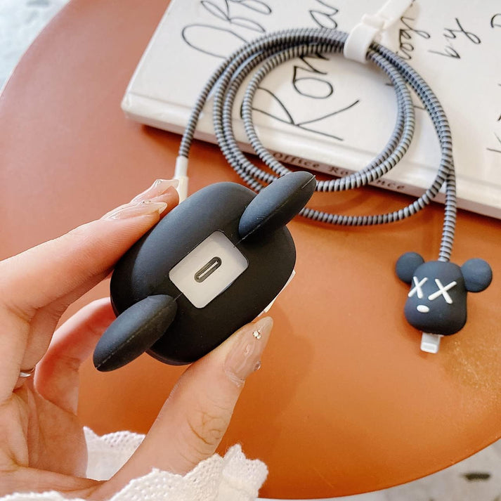 Iphone Charger Cover - XOXO Black Bear (With Wire Protector)