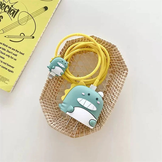 Iphone Charger Cover - Cute Dinosaur (With Wire Protector)