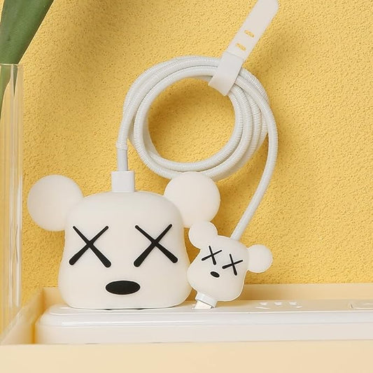 Iphone Charger Cover - XOXO White Bear (With Wire Protector)
