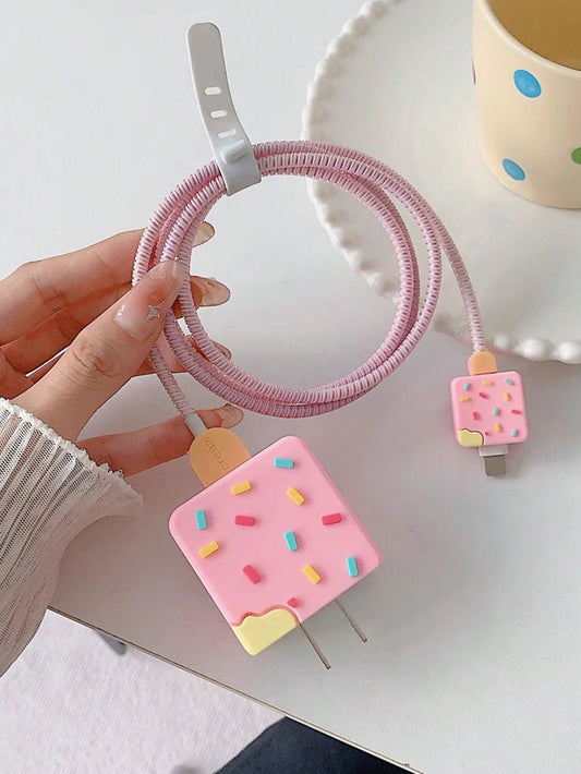 Iphone Charger Cover - Pink Popsicle (With Wire Protector)