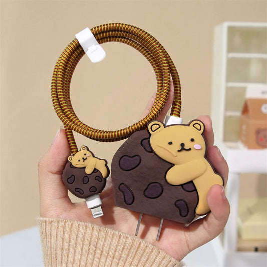 Iphone Charger Cover - Cookie Bear (With Wire Protector)
