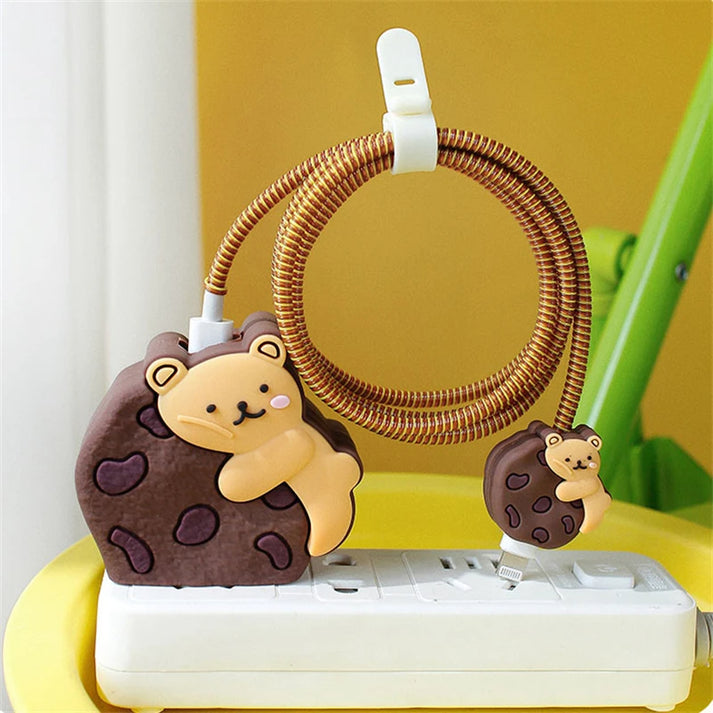 Iphone Charger Cover - Cookie Bear (With Wire Protector)