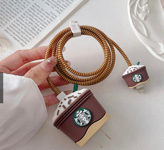 Iphone Charger Cover - Starbucks - Brown (With Wire Protector)