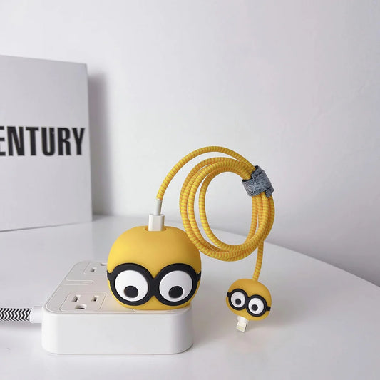 Iphone Charger Cover - Minion Goggles (With Wire Protector)