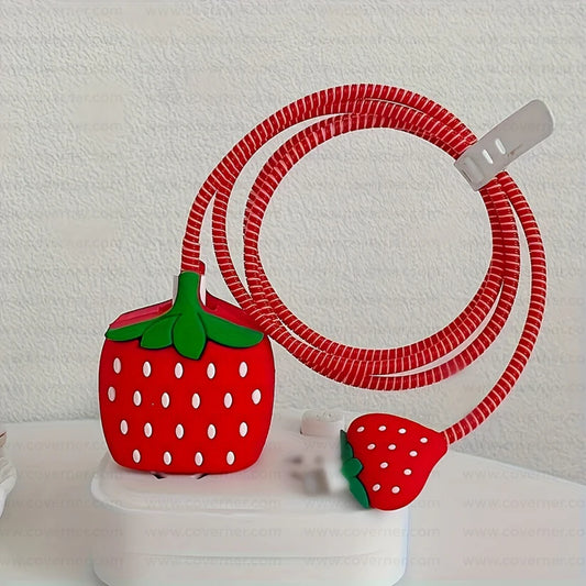 Iphone Charger Cover - Strawberry (With Wire Protector)