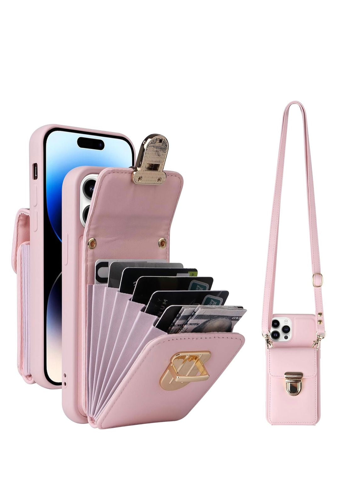 Iphone 14 Pro Crossbody Wallet Lanyard Cover (6 Card Slots)