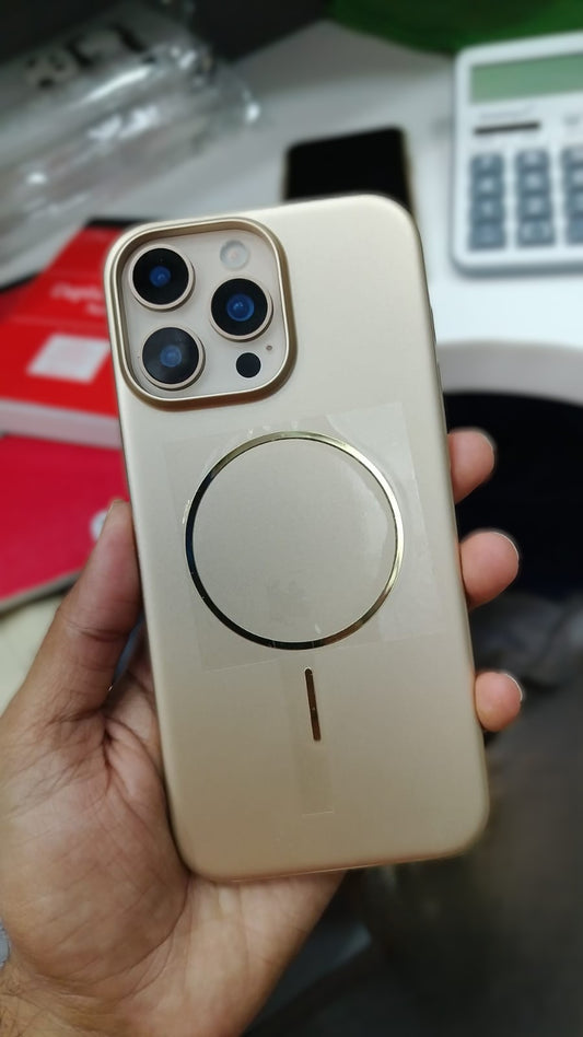 iPhone Luxury Camera-Guard MagSafe Design Cover (Light Desert Titanium) (Not Working MagSafe)