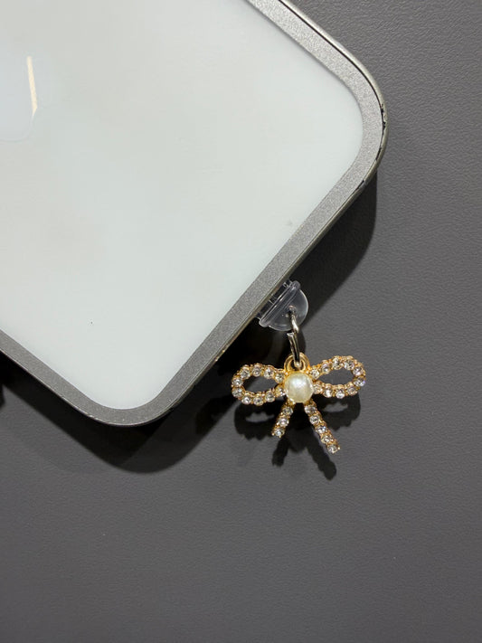 Crystal Pearl Bow Phone Charm