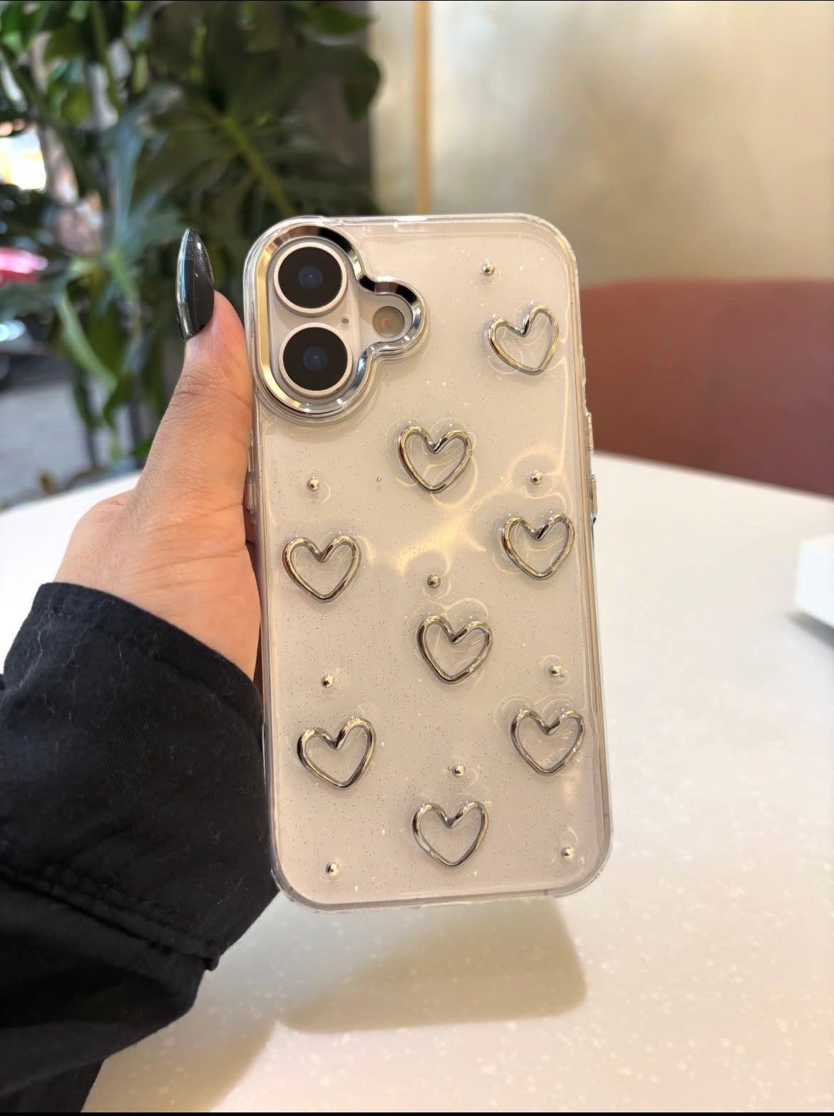Clear 3D Heart Luxe Cover - Soft & Stylish