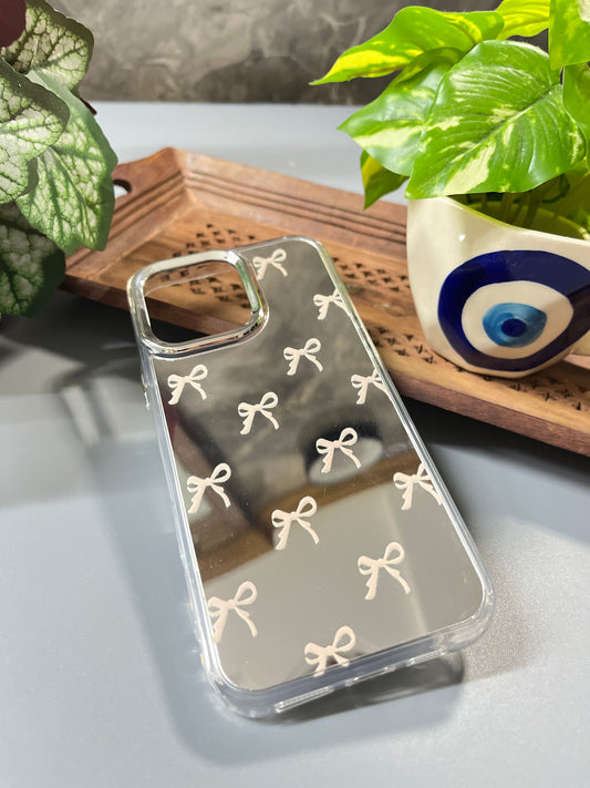 Iphone 15 Plus Cute Reflective Pink Ribbon Bow Cover