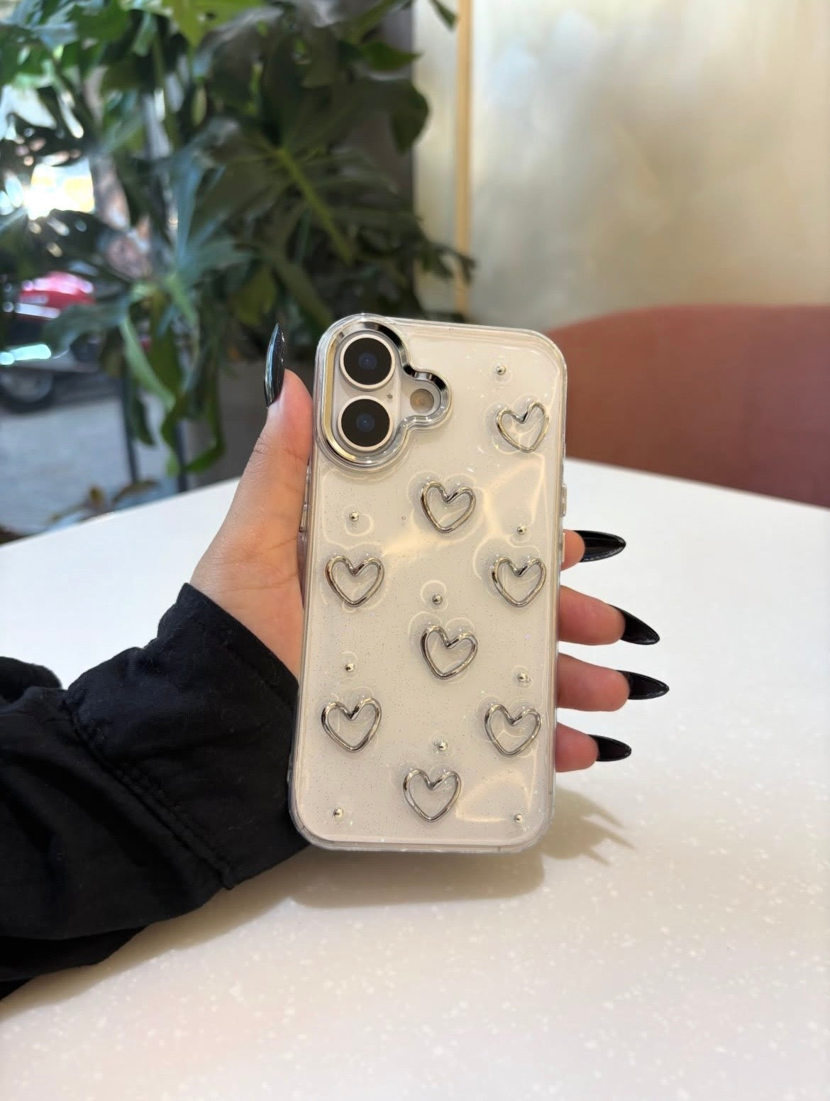 Clear 3D Heart Luxe Cover - Soft & Stylish