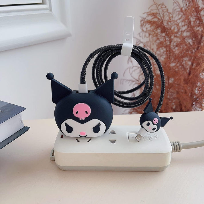 Iphone Charger Cover - Black Skull Kitty (With Wire Protector)