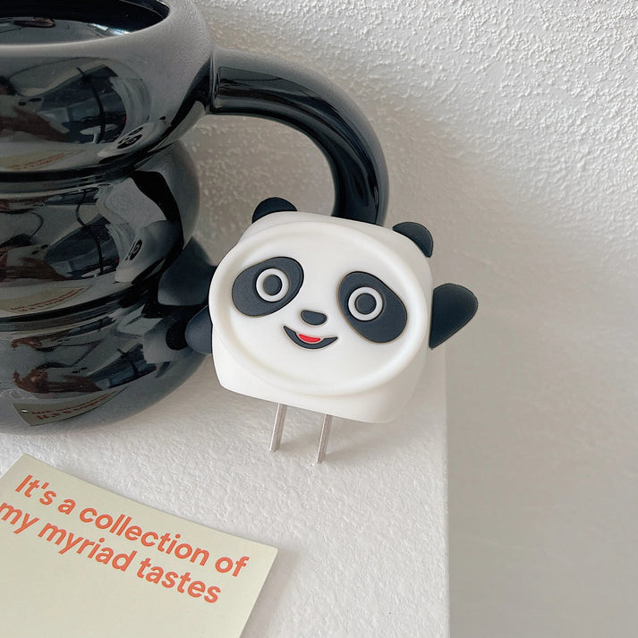 Iphone Charger Cover - White Panda (With Wire Protector)