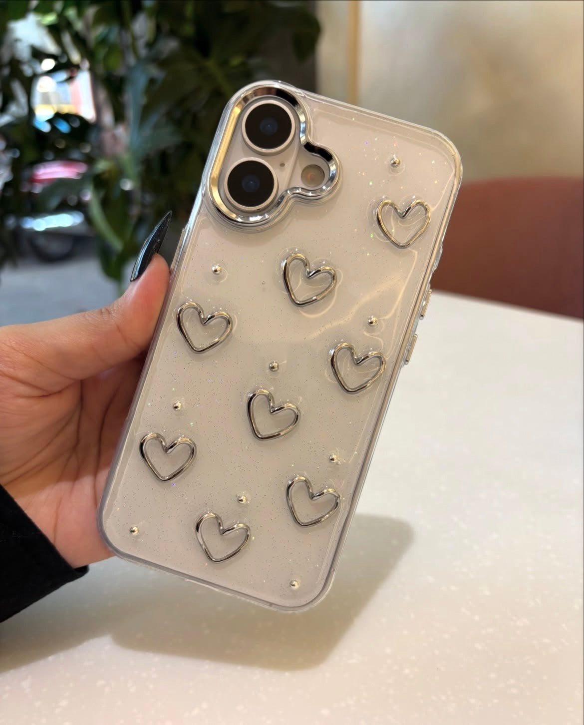 Clear 3D Heart Luxe Cover - Soft & Stylish