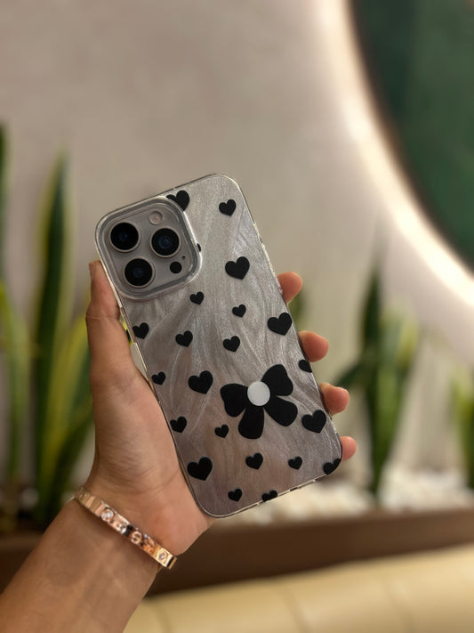 Iphone 16 Pro Max Cute Black Heart & Ribbon Bow Cover