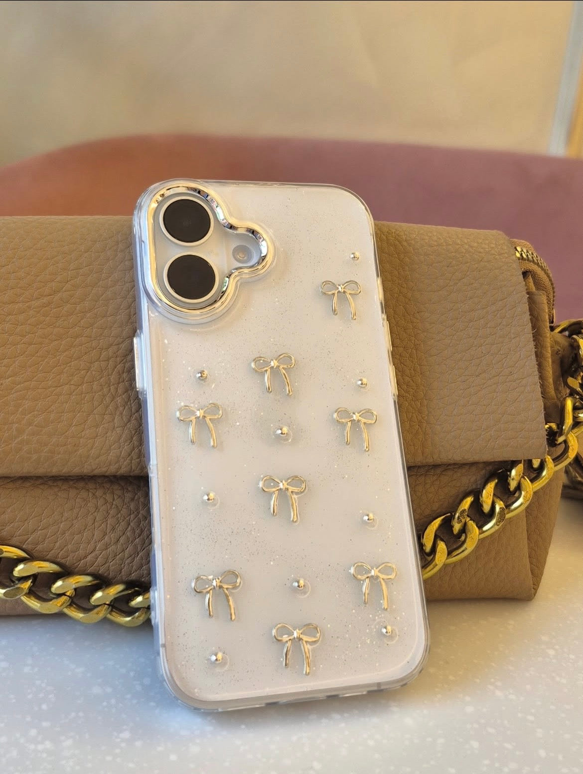 Clear 3D Ribbon Bow Luxe Cover - Soft & Stylish