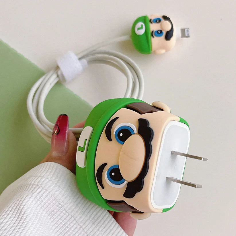 Iphone Charger Cover - Luigi Mario (With Wire Protector)