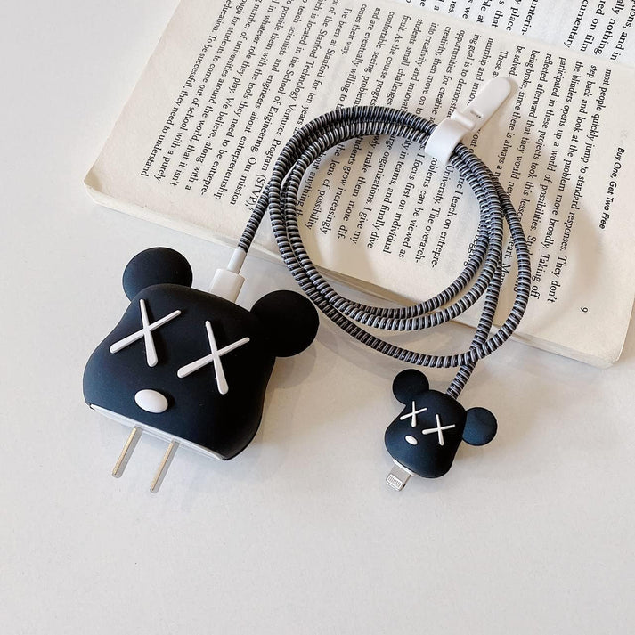 Iphone Charger Cover - XOXO Black Bear (With Wire Protector)