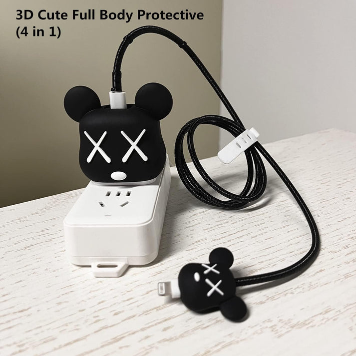 Iphone Charger Cover - XOXO Black Bear (With Wire Protector)
