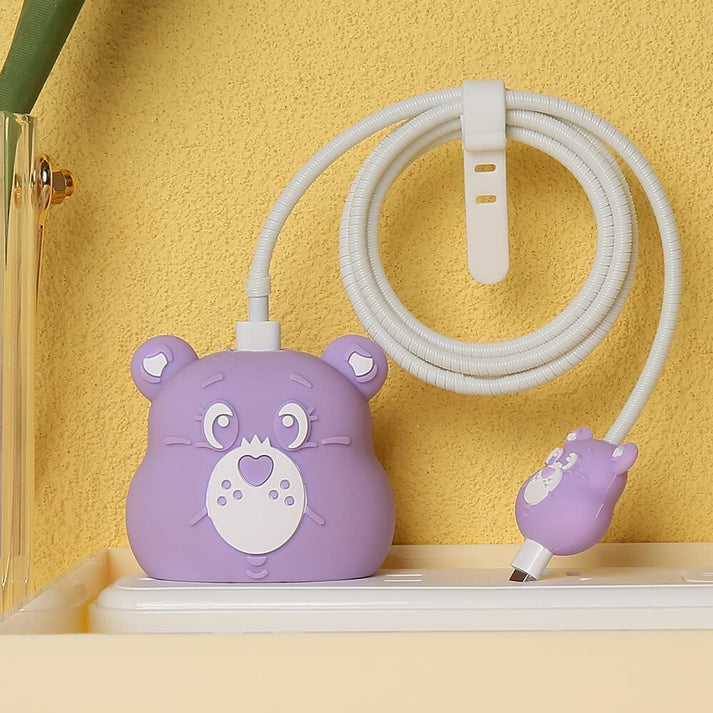 Iphone Charger Cover - Purple Bear (With Wire Protector)