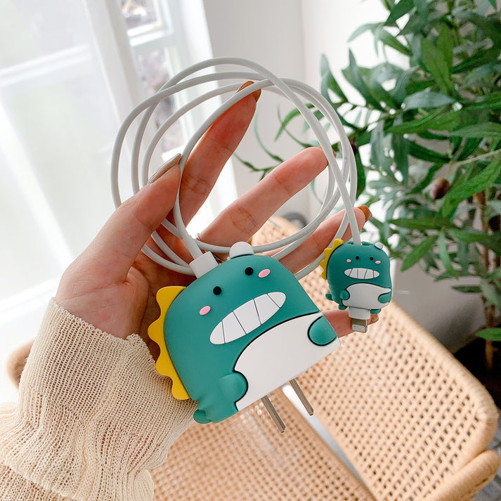 Iphone Charger Cover - Cute Dinosaur (With Wire Protector)