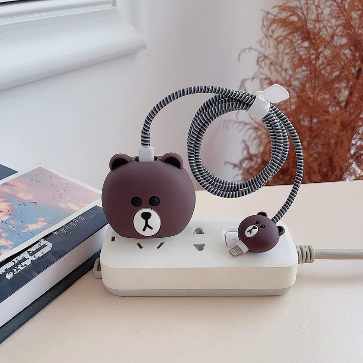 Iphone Charger Cover - Brown Bear (With Wire Protector)