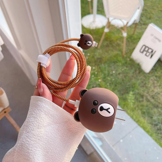 Iphone Charger Cover - Brown Bear (With Wire Protector)