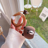 Iphone Charger Cover - Brown Bear (With Wire Protector)
