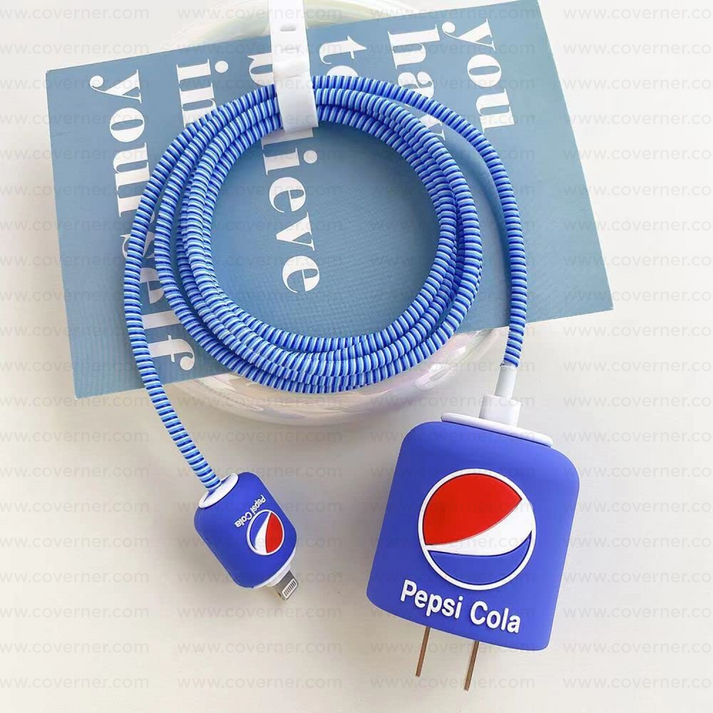Iphone Charger Cover - Pepsi Cola (With Wire Protector)