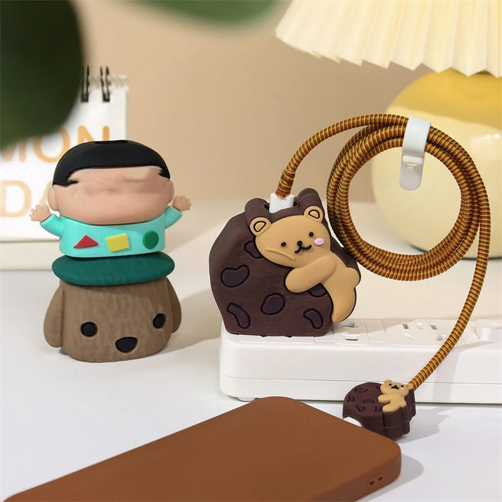 Iphone Charger Cover - Cookie Bear (With Wire Protector)