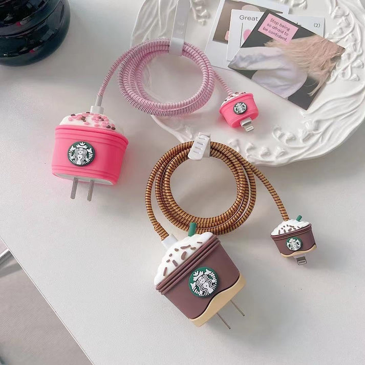 Iphone Charger Cover - Starbucks - Brown (With Wire Protector)