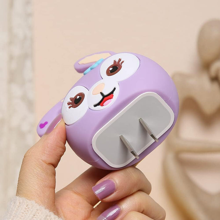 Iphone Charger Cover - Purple Rabbit (With Wire Protector)