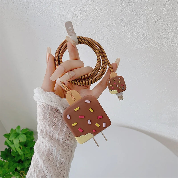 Iphone Charger Cover - Brown Popsicle (With Wire Protector)