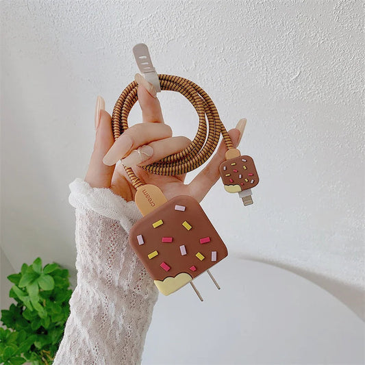 Iphone Charger Cover - Brown Popsicle (With Wire Protector)