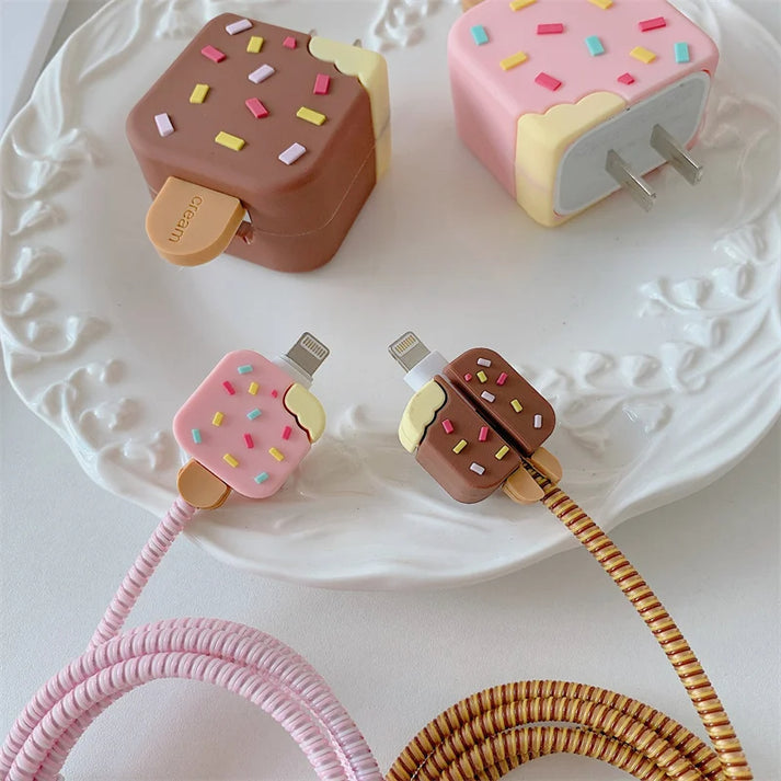 Iphone Charger Cover - Pink Popsicle (With Wire Protector)