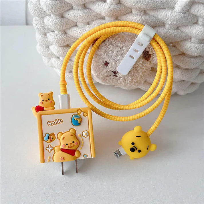 Iphone Charger Cover - Pooh Square Shape (With Wire Protector)