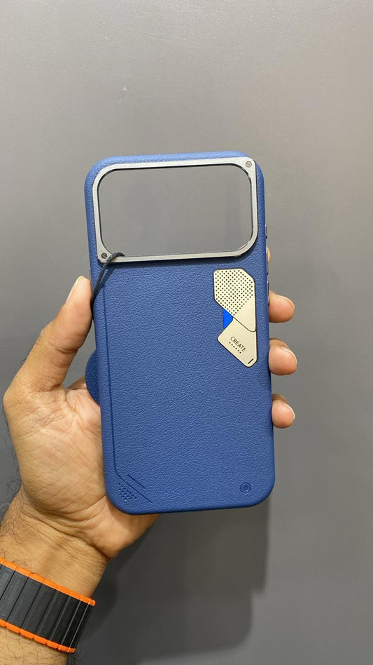 iPhone Metal Design Premium Leather MagSafe Cover (Royal Blue)