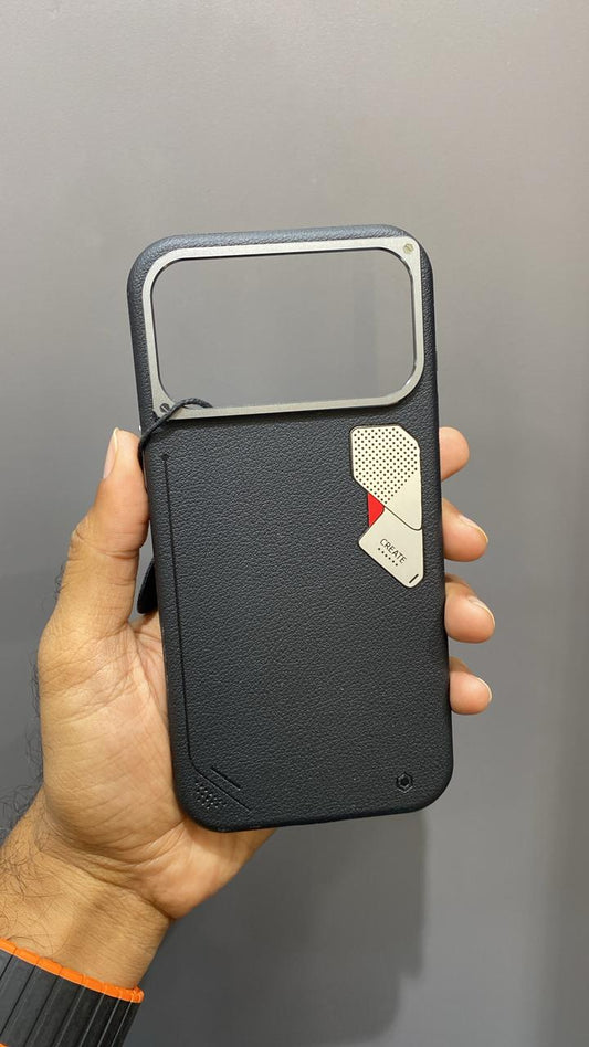 iPhone Metal Design Premium Leather MagSafe Cover (Black)