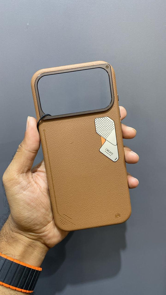 iPhone Metal Design Premium Leather MagSafe Cover (Desert Titanium)