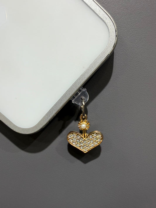 Crystal Heart Phone Charm (Gold)